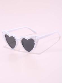 1pc Unisex & Kids Heart-Shaped Pearl Cute Fashion Glasses - Outdoor Travel Beach Personalized Accessory - Runway Party Decorative Glasses - White - View 3