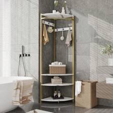 Metal Corner Hangers/Storage Racks/Shoemaker/Corridor Open Hangers With 6 Double Hooks, Space Saving, Industrial Design For Corridors, Living Rooms, Bedrooms, Offices, - Gold +White - 查看 6