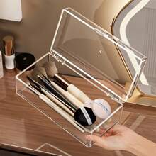 1 pièce Boîte de rangement de maquillage transparente, support en plastique pour pinceaux de maquillage, boîte de rangement de bureau anti-poussière, convient pour les rouges à lèvres, les ombres à paupières, les pinceaux, les houppettes - Léger, sans électricité nécessaire. Décoration de salle de bain, organisateur de salle de bain, organisateur de maquillage d'été, retour à l'école