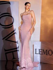 LOVE&LEMONADE Mermaid Hem Cami Bridesmaid Dress - Baby Pink - View 3