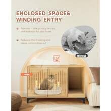 Cat Litter Box Enclosure,Stylish Hidden Litter Box Furniture, Modern Cat Litter Furniture Cabinet, Side End Table, Cat House With Scratch Pad, For Living Room, Bedroom, Entry Foyer - Natural - View 3