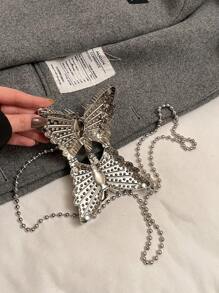 Cross-Border Chic Metallic Small Handbag, 2025 New European Style Personalized Butterfly Design Crossbody Box Clutch - Silver - View 9