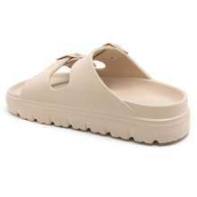 Slide Sandals With Double Buckle Straps And Chunky Sole - Beige - View 3