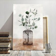 1 Pc Framed Green Forest Plant Leaves Vase Nature Wilderness Modern Wall Art Textured Canvas Poster Painting Wall Decor For Bedroom Living Room, Ready To Hang