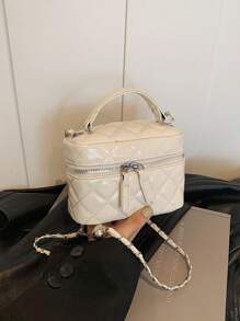 1pc Mini Rhombus Chain Strap Tote Shoulder Crossbody Bag, For Girls - White - View 2