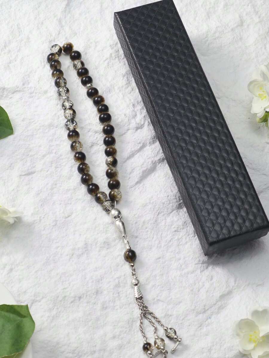 1 件 33 颗珠子 10 毫米手工穆斯林祈祷珠 Tasbih，时尚简约黑色礼品盒（多种颜色） - 彩色 - 查看 1