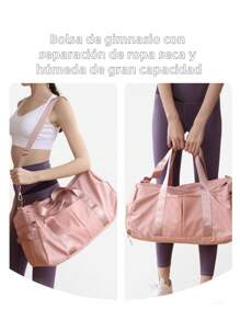 Mochila deportiva de viaje de moda para fitness, mochila de yoga, mochila portátil multifuncional de color sólido de gran capacidad con compartimento para zapatos - Rosa - Ver 5