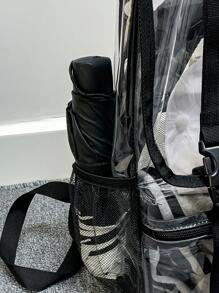 Transparent PVC Backpack, Stylish Contrast Color Backpack, Large Capacity For Men, Suitable For Laptop, Travel, Casual, Sports, Gift For Valentine's Day, Peach Tree Clear Bag Beach Bag - Multicolor - View 9