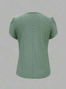Vrouwen effen kleur contrast kant V-hals flounce korte mouw casual top