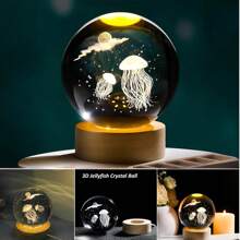 1pc Beautiful Crystal Ball Night Light, 3D Crystal Ball Night Light Warm Light Switch LED Space Decoration, Crystal Ball Sphere Decorative Light With LED Base, Galaxy Cluster'saturn Moon'solar System Milky Way, Rabbit Watching The Moon, Jellyfish, Starry Sky Walk, Four-Leaf Clover Or Unicorn Crystal Ball Desktop Lighting, Home, Bedroom Decorative Light, Bedroom Ornaments, Creative Valentine's Day, Gift, Gift For Boys And Girls
