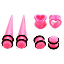 SWANJO 48pcs Heart Acrylic Ear Gauges Expander Black Clear Purple Pink 14G-00G Ear Taper Stretching Kits - 48pcs Set - View 4
