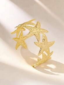 1 pieza Pulsera de moda con eslabón de estrella de mar de metal, diseño ajustable y abierto para mujeres, adecuado para la playa, atuendo diario y citas