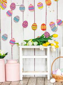 1 pieza Conjunto de corona de huevos de Pascua, Pancarta colgante de Feliz Pascua, Pancarta de huevos de Pascua recortados en papel con estilo rústico, Suministros de fiesta temática de primavera para regalo de chimenea
