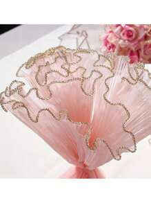 1pc Gold-Edged Wavy Tulle Fabric, 28cm*400cm Champagne & White, Wedding Flower Wrapping Tulle, Suitable For Flower Shops, Wedding Cake Decor, Flower Bouquet Packaging For Festivals And Parties