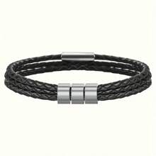 1 pieza Brazalete personalizado de piel de PU negra y acero inoxidable con grabado personalizado con su nombre/familia/nombre de pareja, regalo para familia, pareja, hombres, Día del Padre