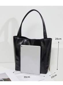 Sac fourre-tout minimaliste et élégant, en matériau PVC épais et doux, avec fermeture à bouton magnétique, noir classique, parfait pour le bureau, les sorties décontractées et les trajets quotidiens