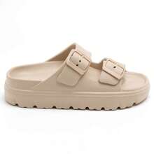 Slide Sandals With Double Buckle Straps And Chunky Sole - Beige - View 2