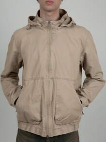 Men's Casual Washed Zip Front Hoodie Jacket