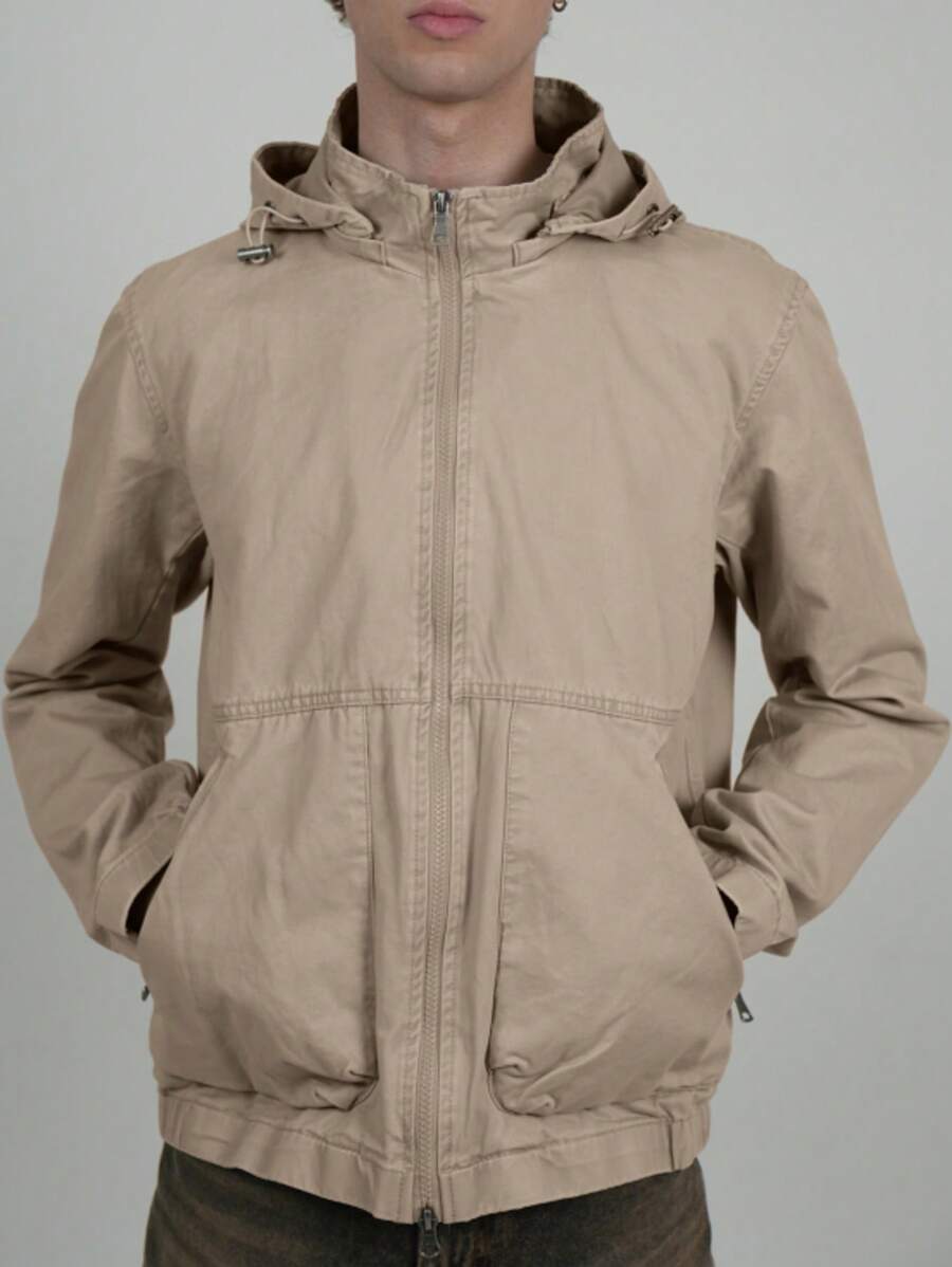 Men's Casual Washed Zip Front Hoodie Jacket