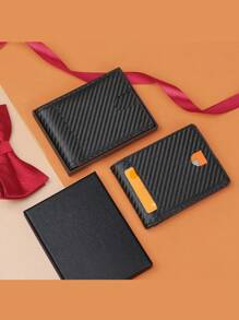 HOVI'S Portafoglio corto in fibra di carbonio, portacarte aziendale minimalista, con protezione RFID antifurto, fermasoldi a due pieghe