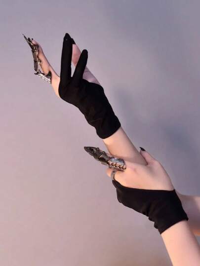 Women's Thin Stretchy Punk Gothic Retro Subculture Half Finger Gloves