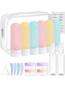 19 件旅行瓶套装，便携式可再填充旅行洗漱用品配件，经 TSA 认证，防漏旅行装洗发水护发素乳液容器套装