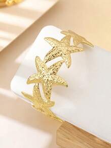 1 pieza Pulsera de moda con eslabón de estrella de mar de metal, diseño ajustable y abierto para mujeres, adecuado para la playa, atuendo diario y citas