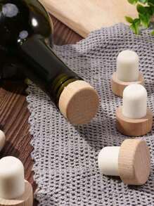 Set de 5 piezas/10 piezas Tapones de botella en forma de T de madera de haya con corcho, tapas de sellado hermético, para cocina, herramientas de bar y conservación de bebidas, decoración de botellas, decoración del hogar, regalo de Navidad, accesorios para tazas, regalos para amigos, regalos para la familia, fiesta de Navidad