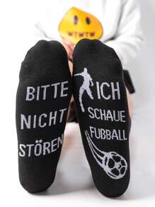 1 Pair Unisex Floral Pattern Design Socks, Men Women Sports Socks With Bottom Letter Black Fashionable Mid-Calf Crew Socks