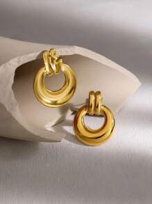 1 par de aretes de acero inoxidable con dorado en diseño geométrico asimétrico, versátiles para mujer en ocasiones formales y uso diario