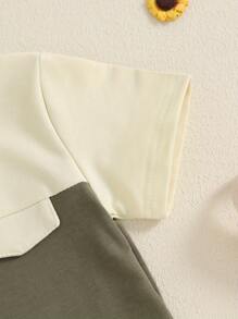 Little Boy Summer Clothes Contrast Color Henley Short Sleeve Pocket T-Shirt With Elastic Waist Shorts Outfit