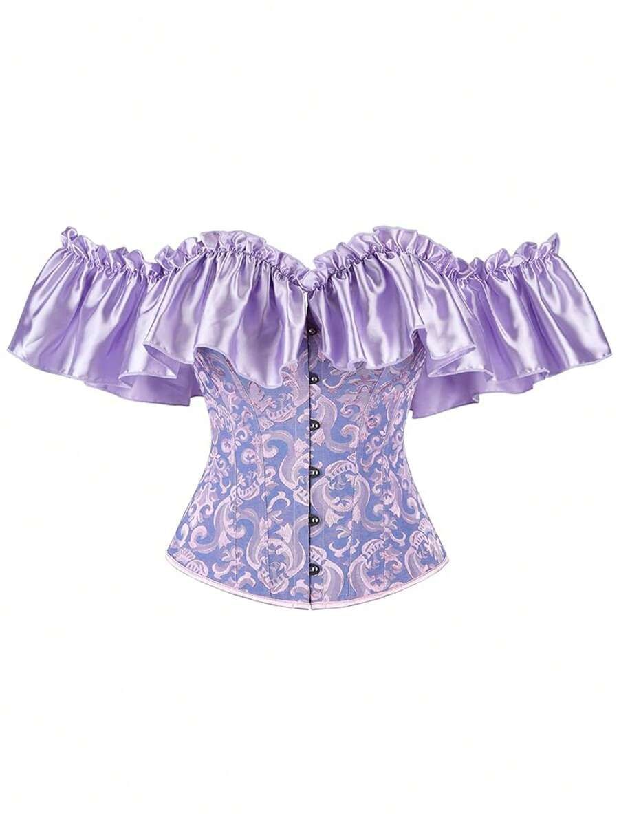 Womens Vintage Off Shoulder Corset Bustier Lace Up Boned Overbust Corset Renaissance Corset Tops For Women - 藍色 - 查看 1