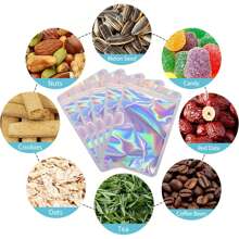 300 Pcs Holographic Mylar Bags, 3 Size Smell Proof Bags With Clear Window Foil Pouch Bags Resealable Bags For Small Business And Food Storage - 白色 - 查看 5