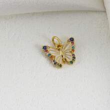1pc Copper Micro-Inlaid Zirconia Simple Fashionable Mini Colorful Drop Oil Heart Palm Dragonfly Pendant, Versatile Jewelry Accessory For DIY Bracelet Necklace Earrings