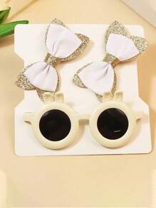 3 件蝴蝶结发夹可爱花朵眼镜套装，礼物 - 彩色 - 查看 13