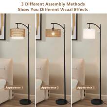 Floor Lamps For Living Room, Arc Standing Lamp With Remote & Dimmable Bulb, Boho Rattan Floor Lamp For Bedroom With 3 Color Temperatures, Farmhouse Tall Lamp, Height Adjustable Stand Up Lamp - 美規A型插(110-127V) - 查看 5
