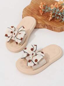 1 双女童蝴蝶结 PU 平底休闲凉鞋，可爱款式适合夏季 - 米色 - 查看 2