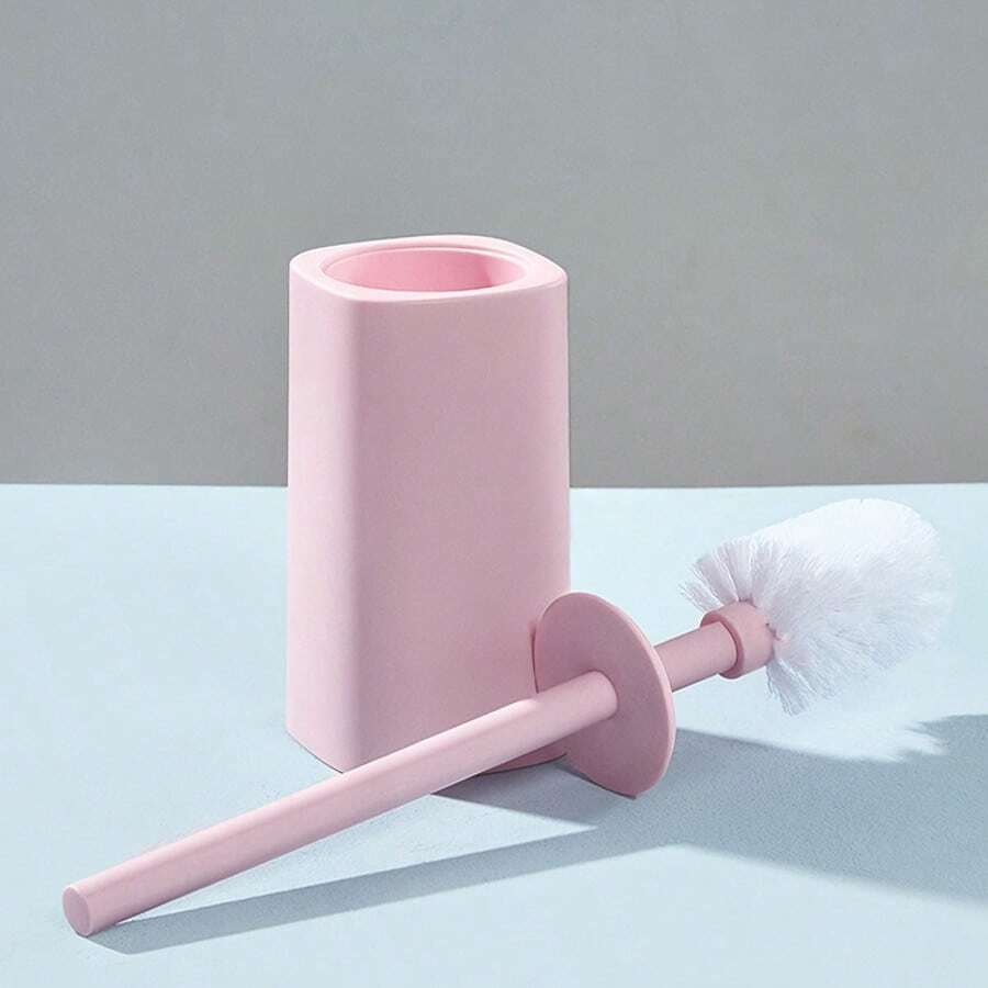 1 pieza Cepillo de inodoro de plástico con soporte, con protección contra salpicaduras y bloqueador de olores, cepillo de limpieza de alta calidad con un nuevo diseño de cerdas de nailon semicirculares para una limpieza completa, cepillo de inodoro de mango largo con base, accesorio de baño y herramienta de limpieza adecuada para el baño y el inodoro, decoración de otoño