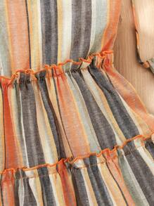 Girls Boho Rainbow Striped Vacation Dress | Summer Vintage Sleeveless Romper Toddler Soft Linen Dress, Fresh Countryside Style, Essential For Family Outing And Beach Holiday, Fashion Magnet, Fits 4-7 Years Old Girls, Spring/Summer - Multicolor - View 4