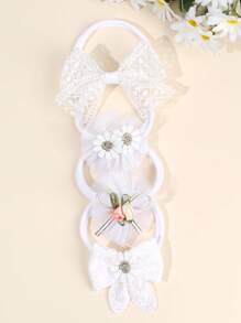 4pcs White Lace Bow Headband Baby Headband Daisy Lace Bow Hairband Wedding Elegant Headband For Toddler Girls, Infant, Newborn, Kids Baby Hair Accessories - White - View 7