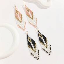 Pendientes hechos a mano con cuentas, estilo bohemio, joyería romántica y de moda, para uso diario de mujeres, regalo de Acción de Gracias, amistad, nuevos lanzamientos de primavera/verano - Rosa Pálido - Ver 3