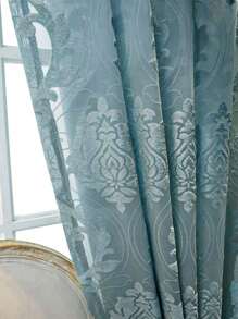 1pc Elegant Knight Blue Sheer Curtain, Classic Damask Jacquard Pattern, Rod Pocket Top, Easy To Hang, Premium Fabric, Moderate Thickness, Excellent Appearance And Feel, Suitable For Classical Home Decor In Bedroom, Living Room, Office