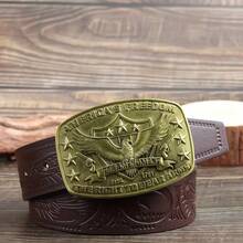 3.7cm Wide Western Style Eagle Star Pattern Cowboy Belt Buckle, Smooth Buckle Design With Punched Round Holes, Suitable For Men And Women - Multicolor - View 13