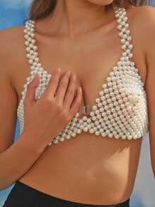 1 pièce Élégante chaîne de corps en faux perles - Accessoire de luxe en résine, convient pour le mariage et les tenues de fête, toutes saisons