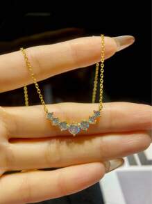 1 Pc 0.5ct Simple Smile Seven Princesses Moissan Diamond Necklace S925or925 Sterling Silver Elegant Eternity Engagement Necklace Wedding Necklace Luxury Ladies Jewelry Gift