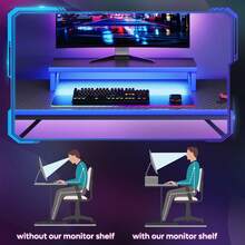 Wonderful 42" Gaming Desk PC Computer Office Gamer Table Desk With LED Lights & Monitor Stand In Red - 藍色 - 查看 2