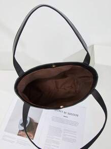 Sac fourre-tout minimaliste et élégant, en matériau PVC épais et doux, avec fermeture à bouton magnétique, noir classique, parfait pour le bureau, les sorties décontractées et les trajets quotidiens