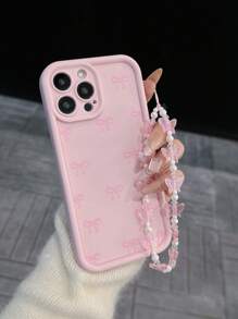 Pink Bowknot Fashion 1pc Straight Edge Perforated Phone Case Compatible With IPhone 16/15 Pro Max, 14 Plus, 13 Pro Max, 12, 11, 7G, 7P, IX, XR, XS Max Waterproof Shockproof Anti-Fall Scratch Resistant Spring Gift - Pink - View 4