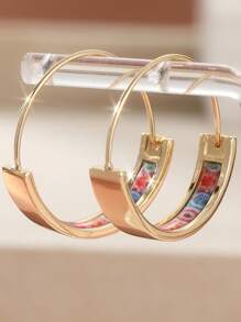 Un par de pendientes de aro vintage con estampado colorido, joyas de boda y vacaciones, regalo del Día de la Madre
