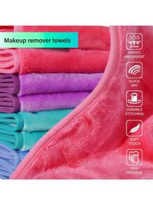 1pc/5pcs Reusable Makeup Removing Towel, Soft Microfiber Facial Cleansing Cloth With Hanging Loop, Gentle On Skin, Machine Washable, Color Random